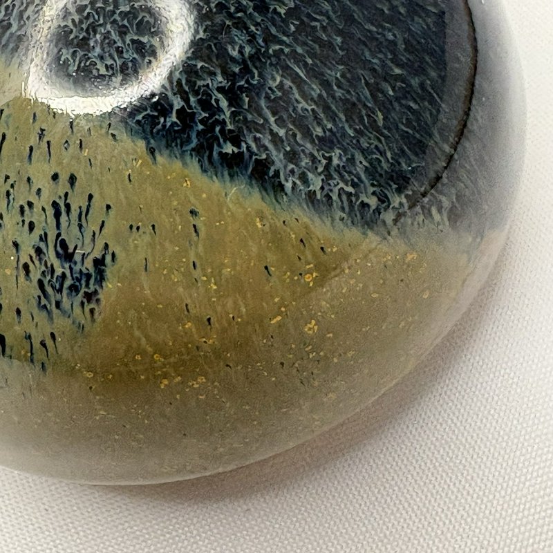 Studio Art Pottery Paperweight Blue Green Drip Glaze Round Desk Decor 3"