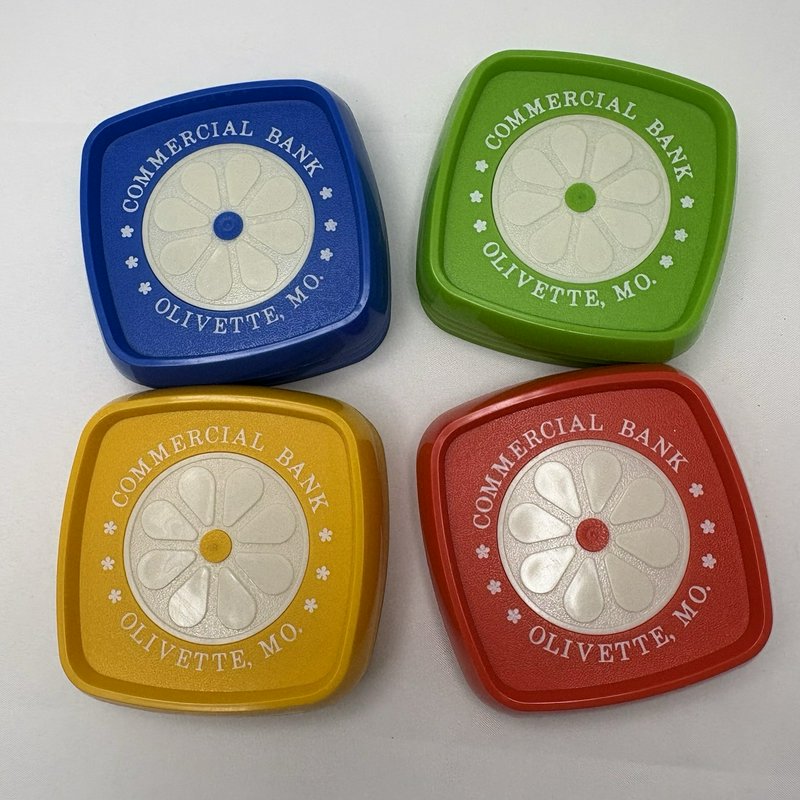 Vintage Commercial Bank Olivette MO Plastic Coasters Set of 16 Retro Colors