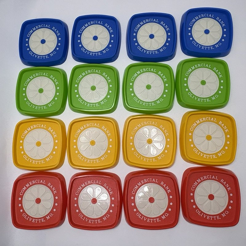 Vintage Commercial Bank Olivette MO Plastic Coasters Set of 16 Retro Colors