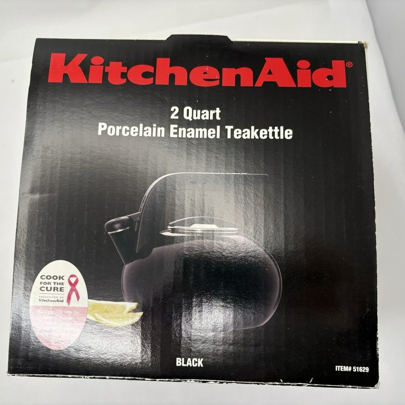 KitchenAid 2 Qt Black Porcelain Enamel Whistling Tea Kettle Model 51629 w/ Box
