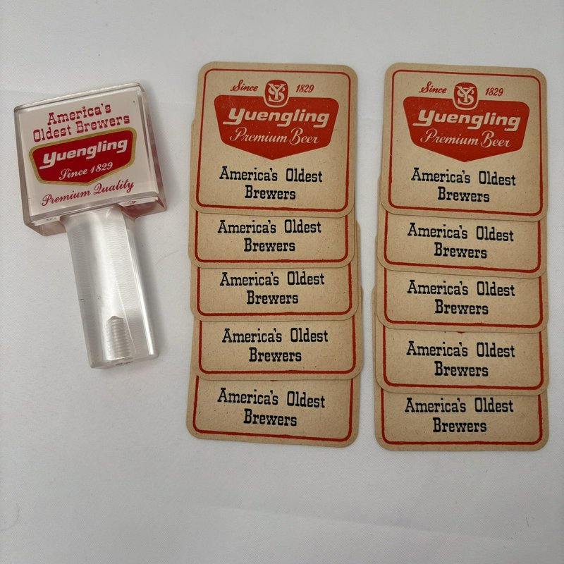 Vintage Yuengling Lucite Beer Tap Handle + 10 Coasters Pottsville PA Lot