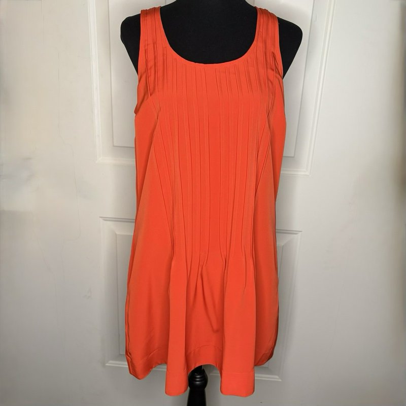 Lauren Ralph Lauren Petite 8P Cabana Orange Pleated Shift Dress Tunic NWT