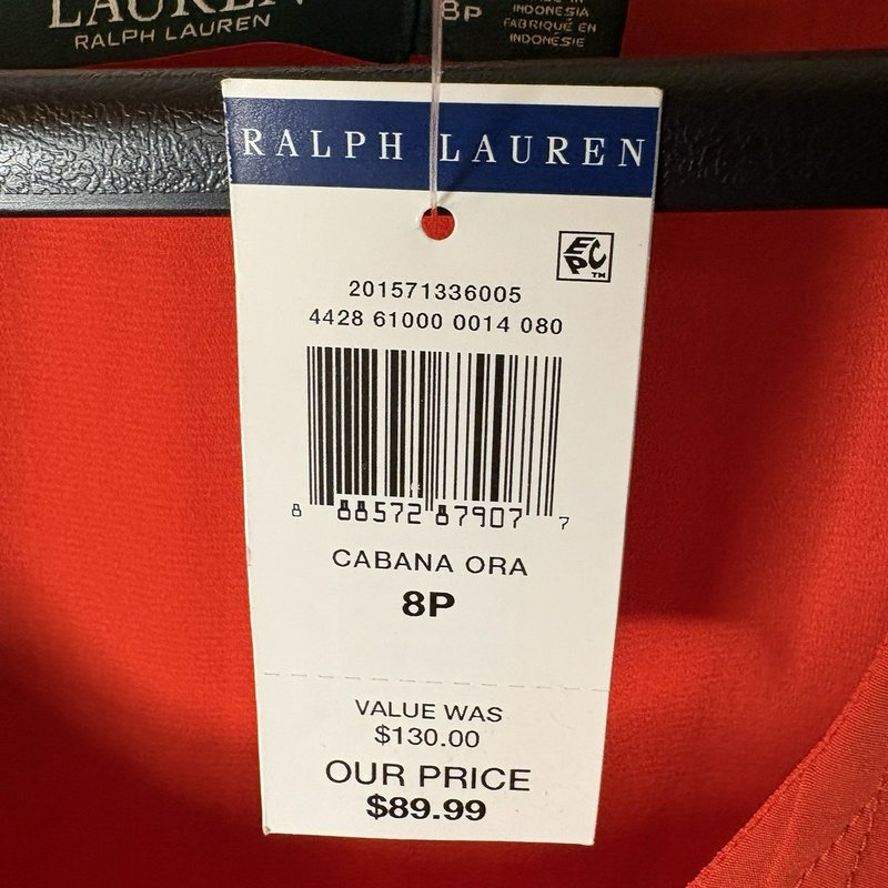 Lauren Ralph Lauren Petite 8P Cabana Orange Pleated Shift Dress Tunic NWT