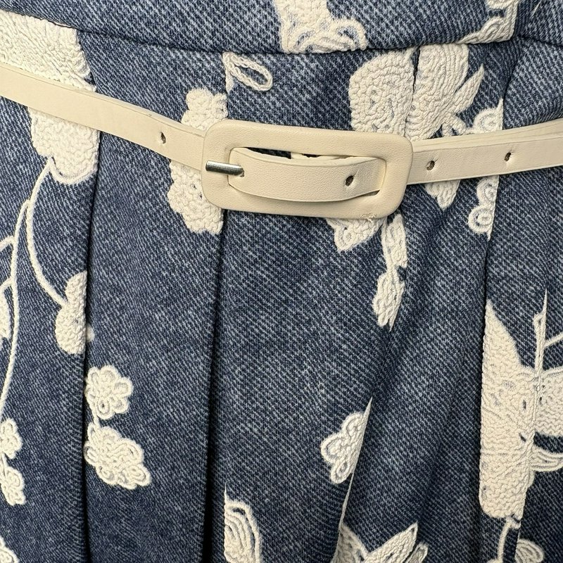 Rabbit Rabbit Designs Dress Womens 8 Blue White Embroidered Floral Belted Lined