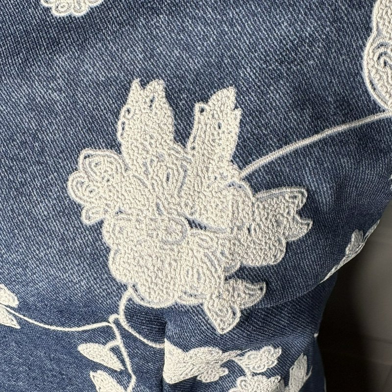 Rabbit Rabbit Designs Dress Womens 8 Blue White Embroidered Floral Belted Lined