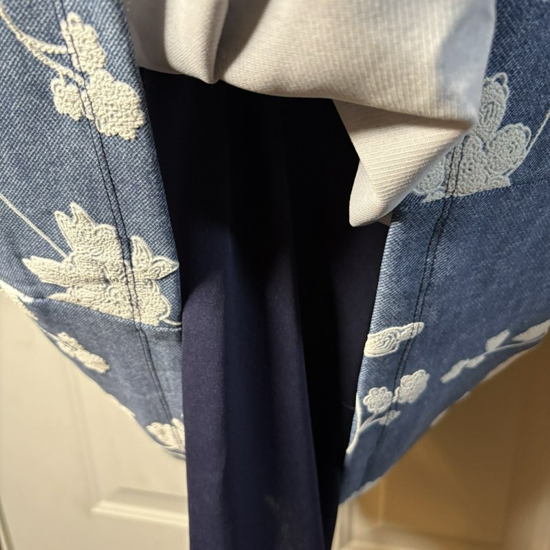 Rabbit Rabbit Designs Dress Womens 8 Blue White Embroidered Floral Belted Lined