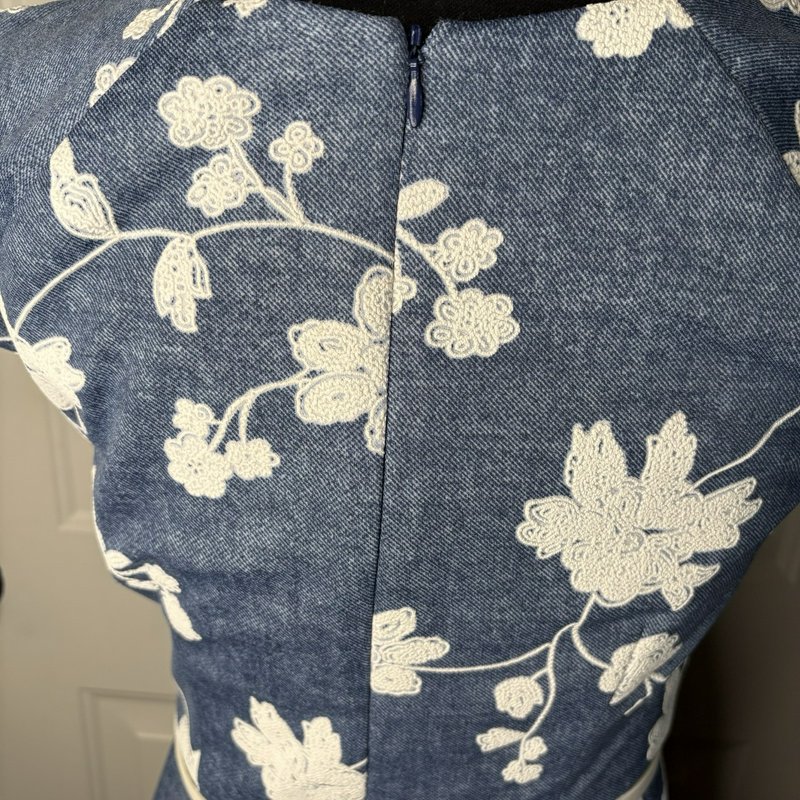 Rabbit Rabbit Designs Dress Womens 8 Blue White Embroidered Floral Belted Lined