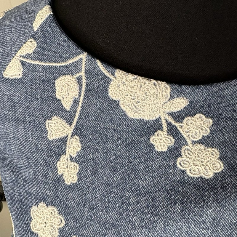 Rabbit Rabbit Designs Dress Womens 8 Blue White Embroidered Floral Belted Lined