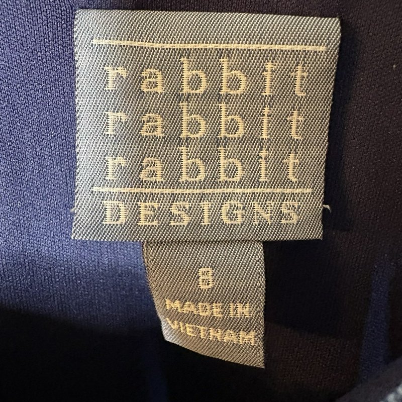 Rabbit Rabbit Designs Dress Womens 8 Blue White Embroidered Floral Belted Lined