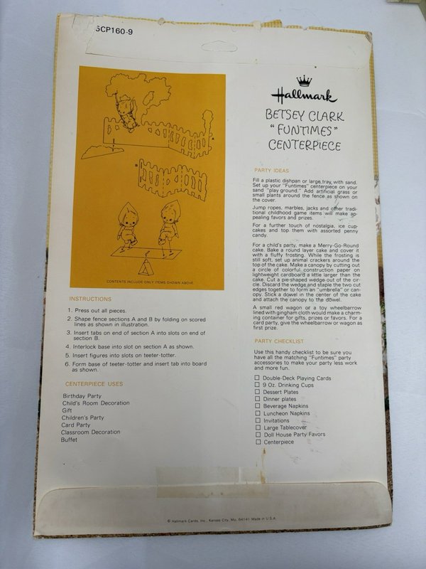 Vintage Hallmark Betsey Clark Funtimes Centerpiece Spring Party Decoration 1970s