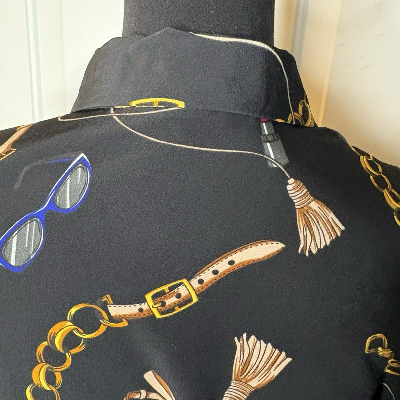 NWT Apt. 9 Women’s M Black Novelty Print Belted Shirt Dress Collared Midi