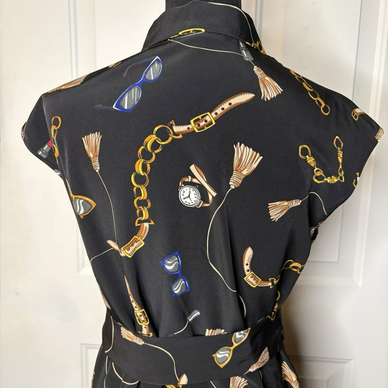 NWT Apt. 9 Women’s M Black Novelty Print Belted Shirt Dress Collared Midi