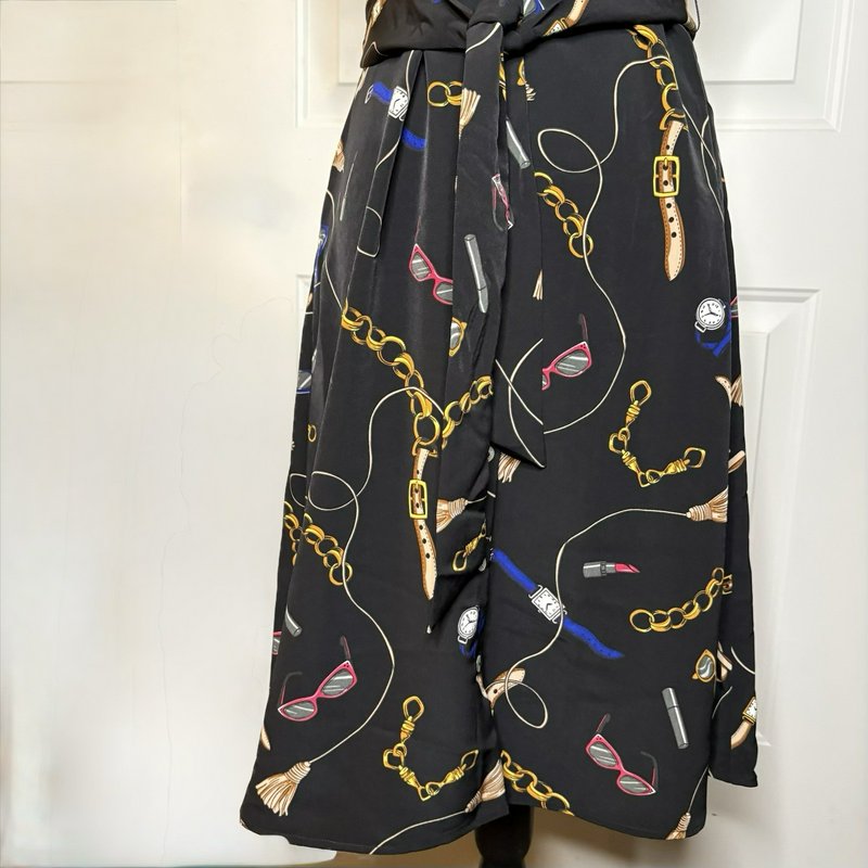 NWT Apt. 9 Women’s M Black Novelty Print Belted Shirt Dress Collared Midi