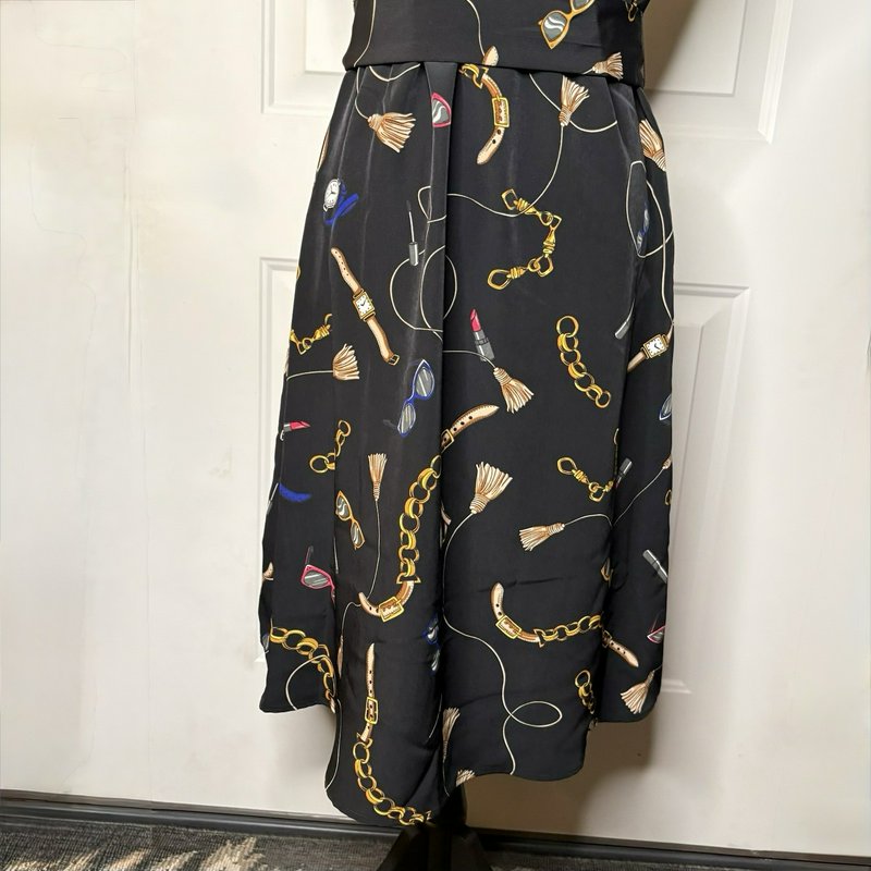 NWT Apt. 9 Women’s M Black Novelty Print Belted Shirt Dress Collared Midi