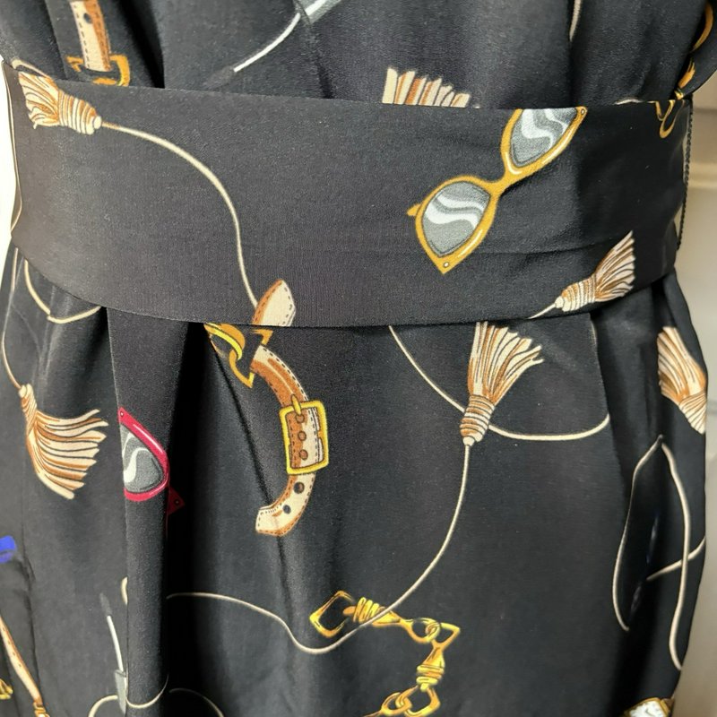 NWT Apt. 9 Women’s M Black Novelty Print Belted Shirt Dress Collared Midi