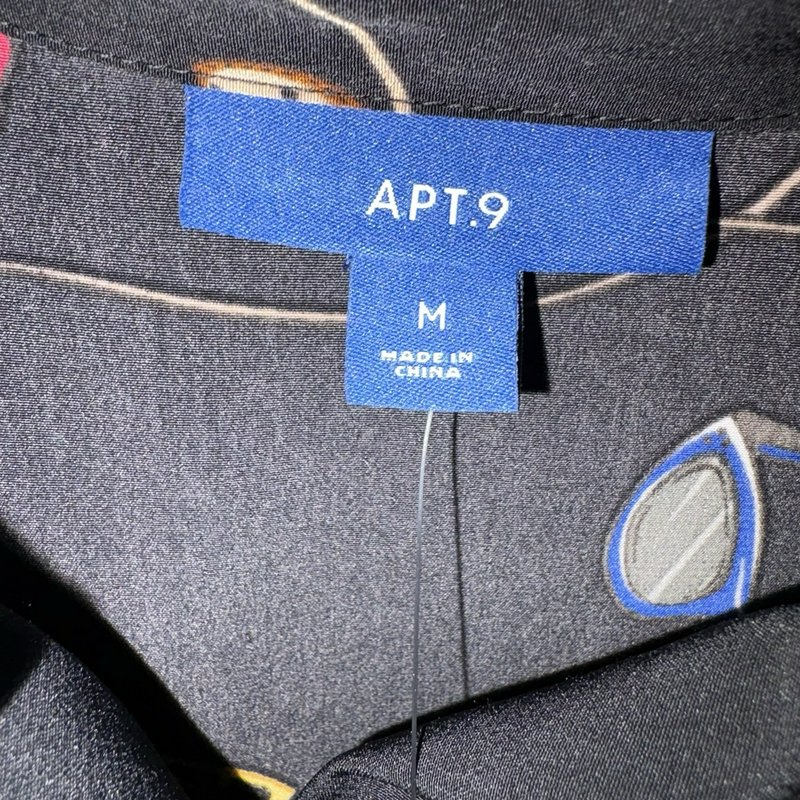 NWT Apt. 9 Women’s M Black Novelty Print Belted Shirt Dress Collared Midi