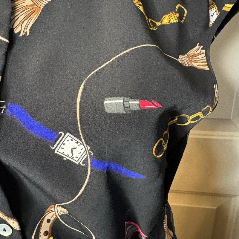 NWT Apt. 9 Women’s M Black Novelty Print Belted Shirt Dress Collared Midi