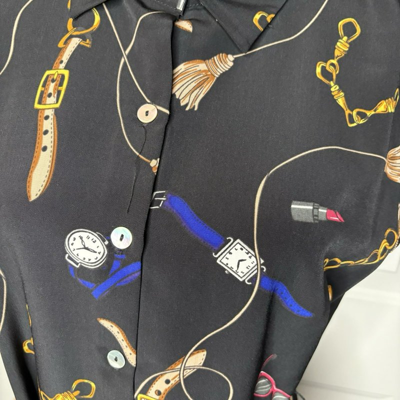 NWT Apt. 9 Women’s M Black Novelty Print Belted Shirt Dress Collared Midi