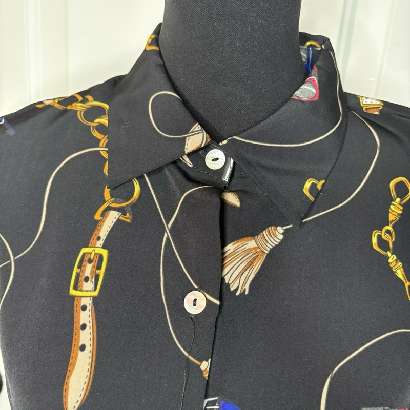 NWT Apt. 9 Women’s M Black Novelty Print Belted Shirt Dress Collared Midi