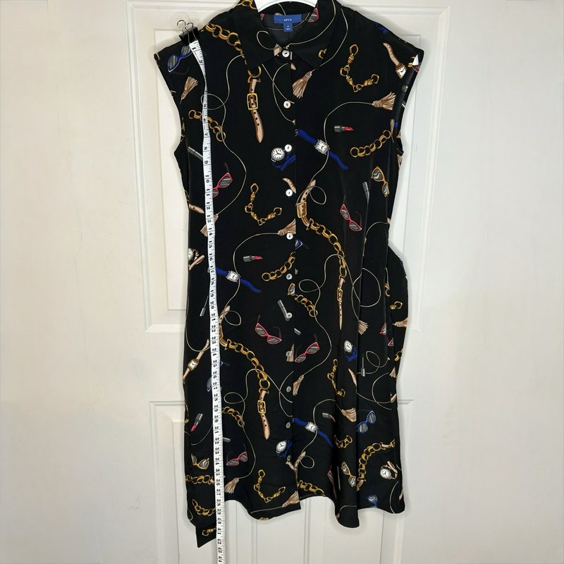 NWT Apt. 9 Women’s M Black Novelty Print Belted Shirt Dress Collared Midi