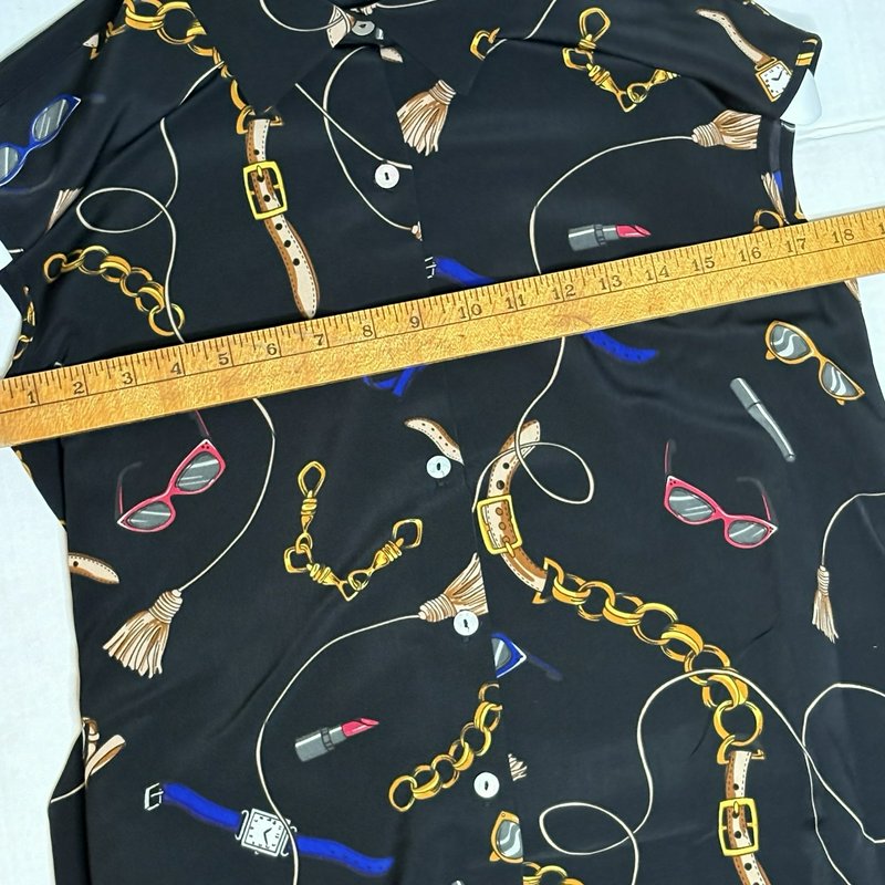 NWT Apt. 9 Women’s M Black Novelty Print Belted Shirt Dress Collared Midi