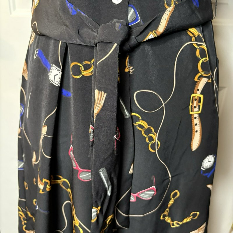 NWT Apt. 9 Women’s M Black Novelty Print Belted Shirt Dress Collared Midi