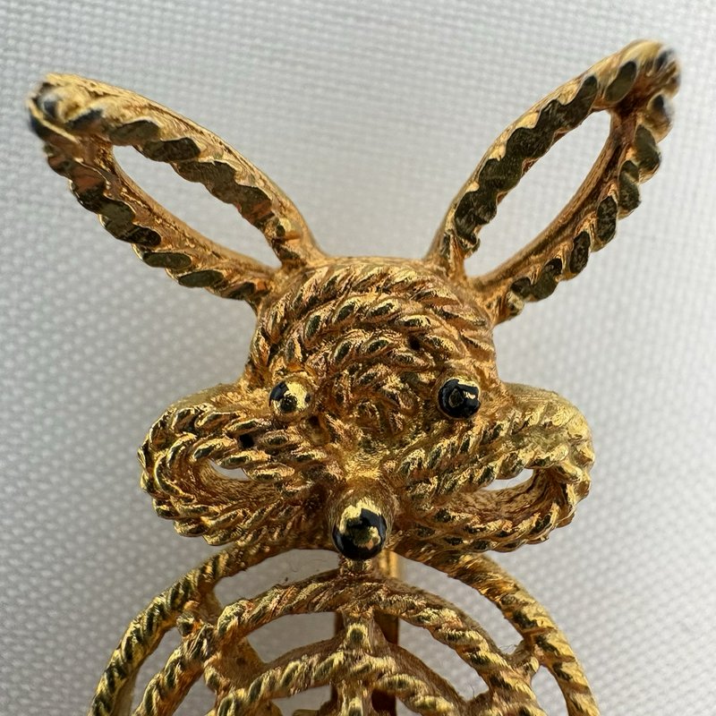 Vintage Mamselle Bunny Rabbit Gold Tone Brooch Rope Cutout Figural Pin