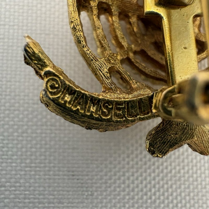 Vintage Mamselle Bunny Rabbit Gold Tone Brooch Rope Cutout Figural Pin