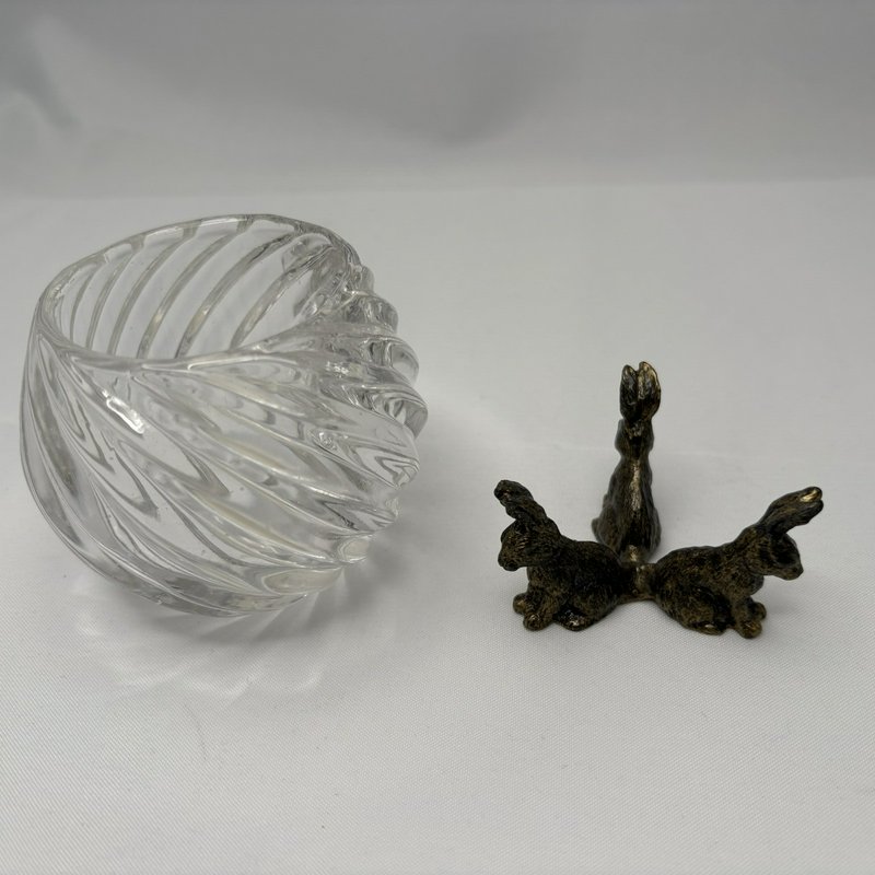 Crystal Clear Swirl Glass Votive Candle Holder Bunny Base Easter Decor