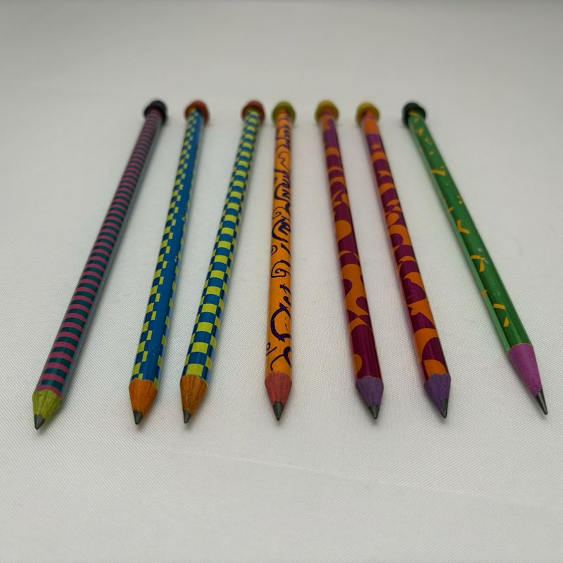 Vintage Retro Metallic Foil Novelty Pencils Lot 7 Ball Top Erasers 90s Y2K