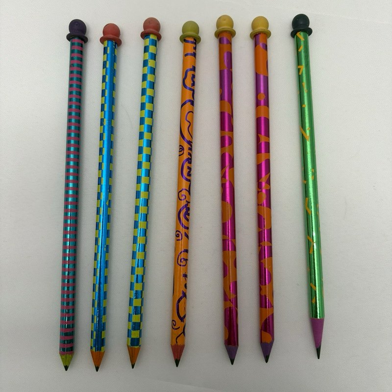 Vintage Retro Metallic Foil Novelty Pencils Lot 7 Ball Top Erasers 90s Y2K