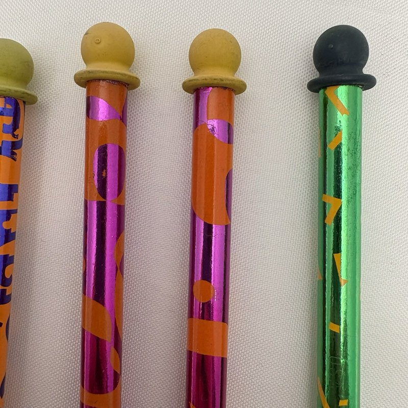 Vintage Retro Metallic Foil Novelty Pencils Lot 7 Ball Top Erasers 90s Y2K