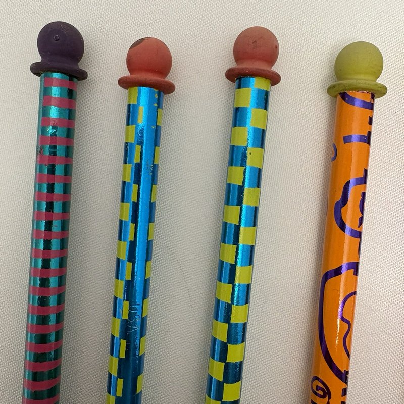 Vintage Retro Metallic Foil Novelty Pencils Lot 7 Ball Top Erasers 90s Y2K