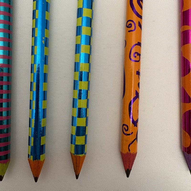 Vintage Retro Metallic Foil Novelty Pencils Lot 7 Ball Top Erasers 90s Y2K