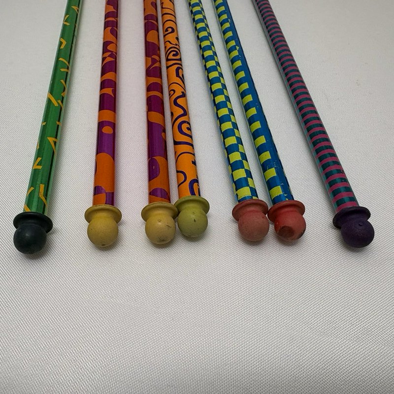 Vintage Retro Metallic Foil Novelty Pencils Lot 7 Ball Top Erasers 90s Y2K