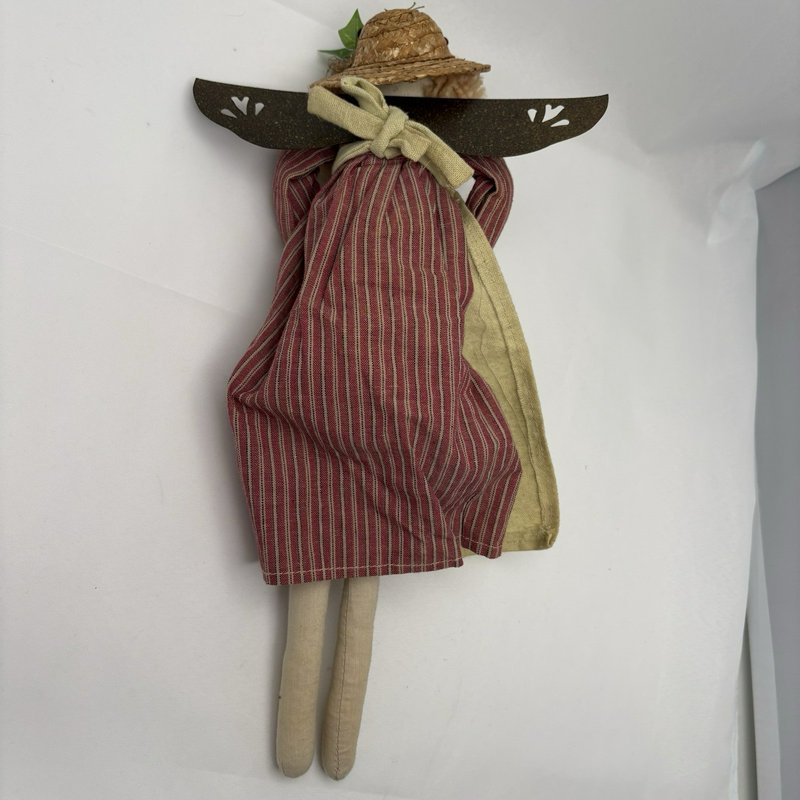 Primitive Country Garden Angel Doll Folk Art Fabric Straw Hat Basket Decor