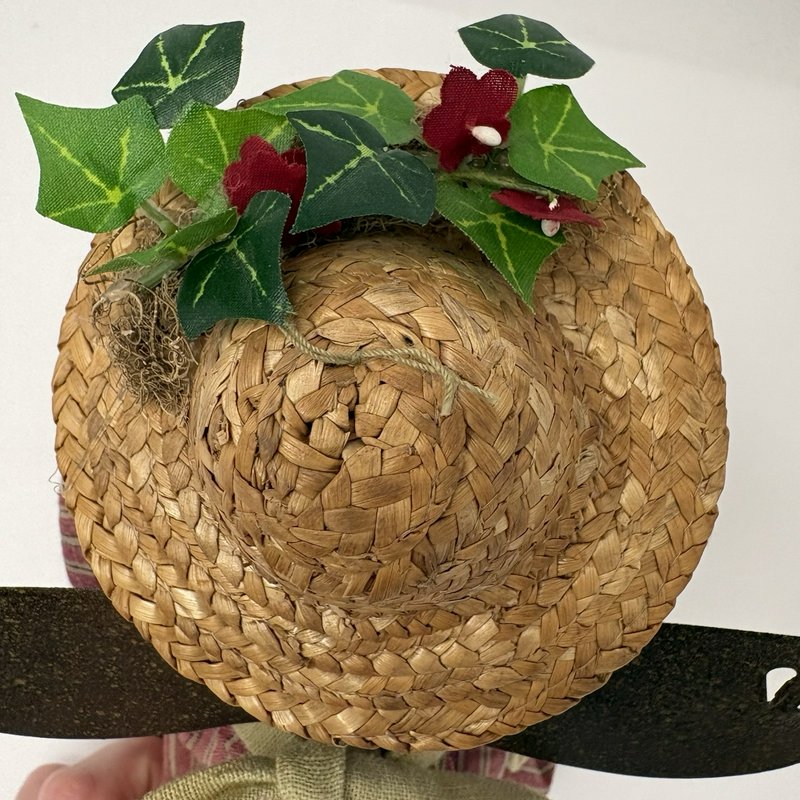 Primitive Country Garden Angel Doll Folk Art Fabric Straw Hat Basket Decor