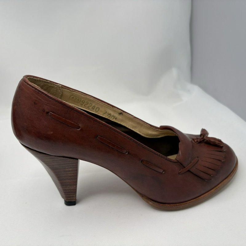 Vintage Endicott Johnson Tassel Loafer Heels Brown Leather 7.5M Brazil