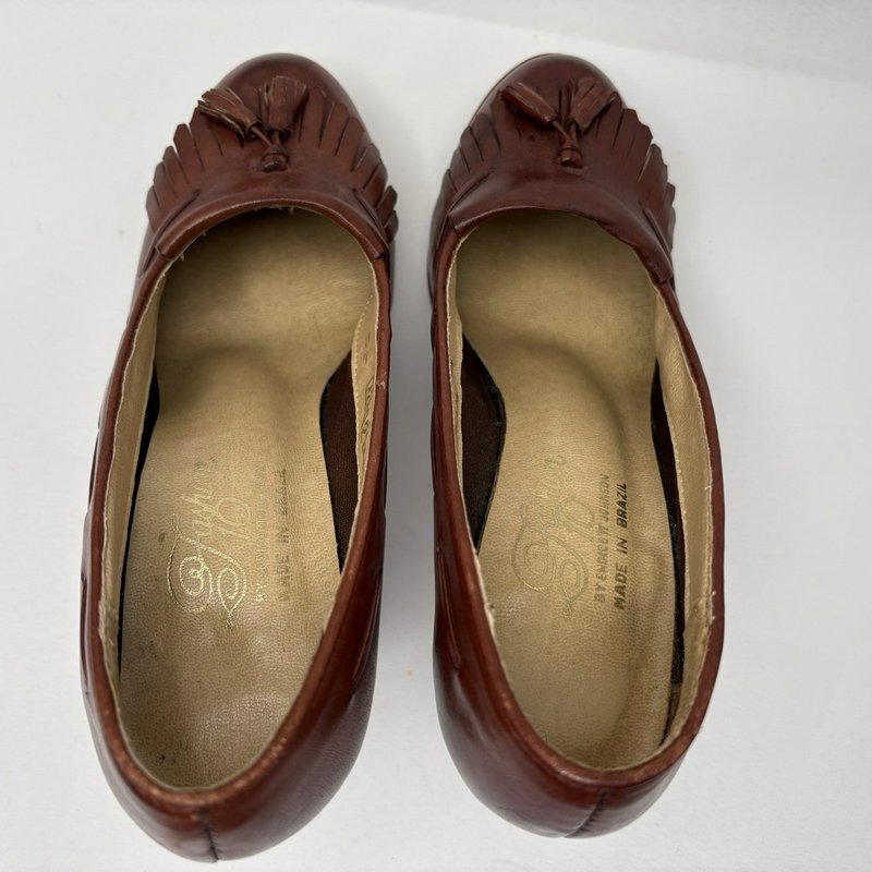 Vintage Endicott Johnson Tassel Loafer Heels Brown Leather 7.5M Brazil