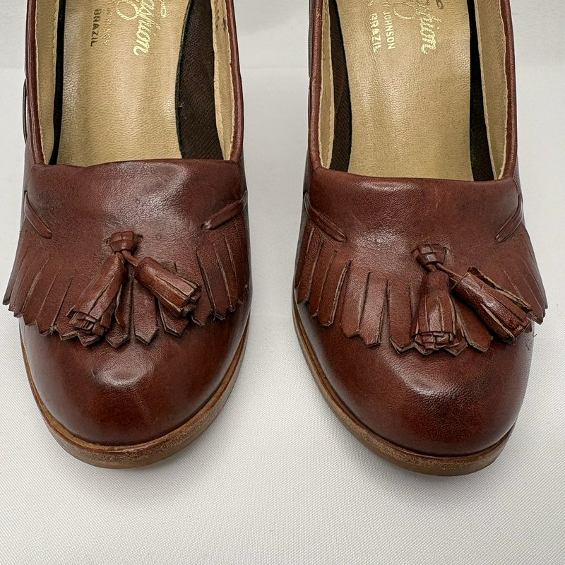 Vintage Endicott Johnson Tassel Loafer Heels Brown Leather 7.5M Brazil