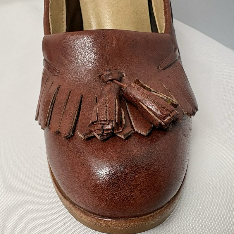 Vintage Endicott Johnson Tassel Loafer Heels Brown Leather 7.5M Brazil