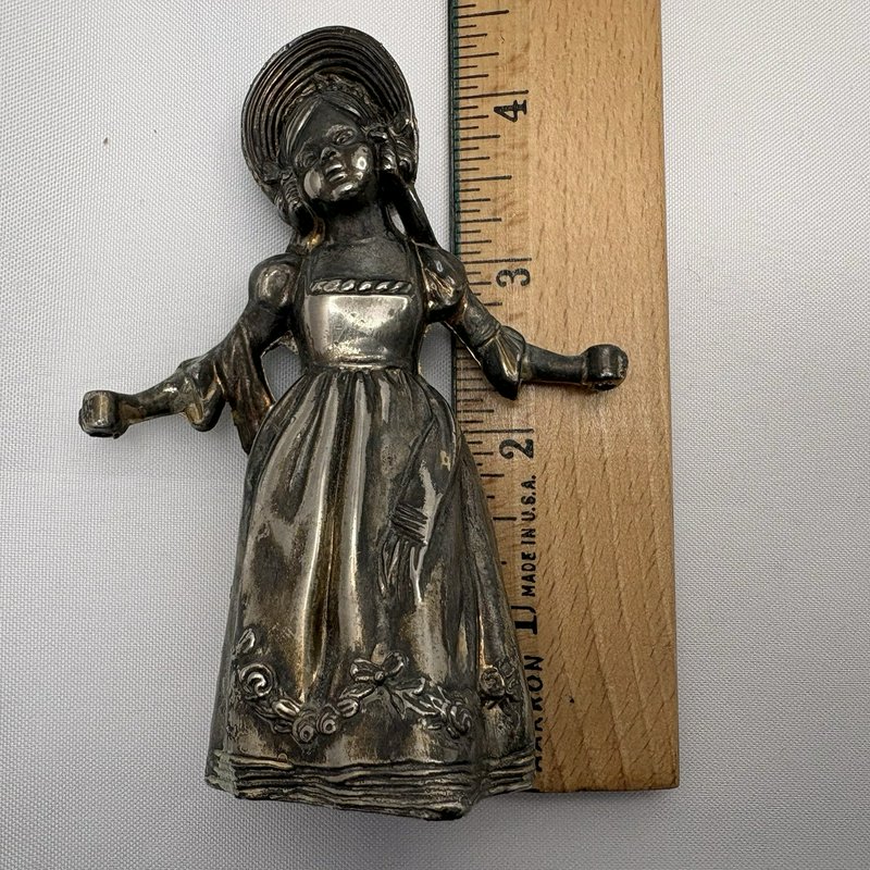Vintage Little Match Girl Candle Snuffer Figurine Silver Plate 4” Patina