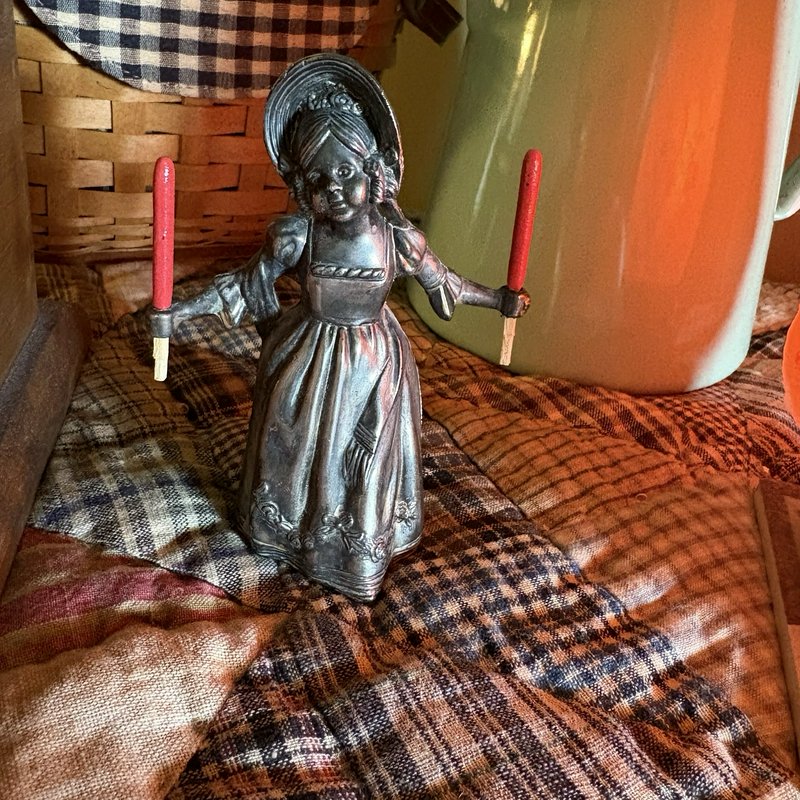 Vintage Little Match Girl Candle Snuffer Figurine Silver Plate 4” Patina