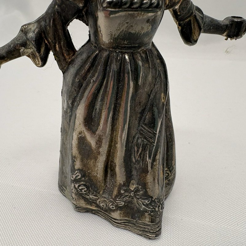 Vintage Little Match Girl Candle Snuffer Figurine Silver Plate 4” Patina