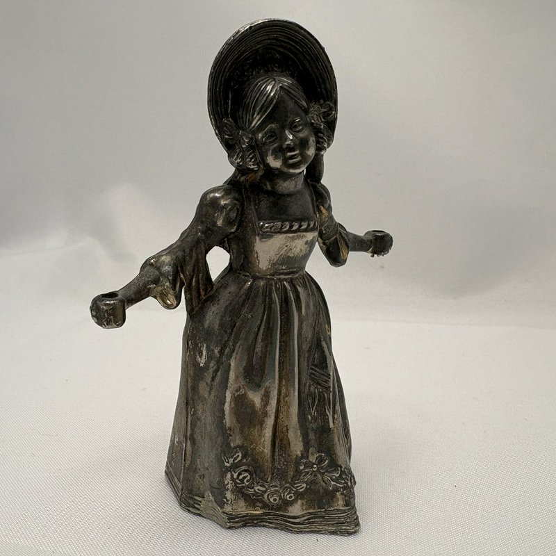 Vintage Little Match Girl Candle Snuffer Figurine Silver Plate 4” Patina
