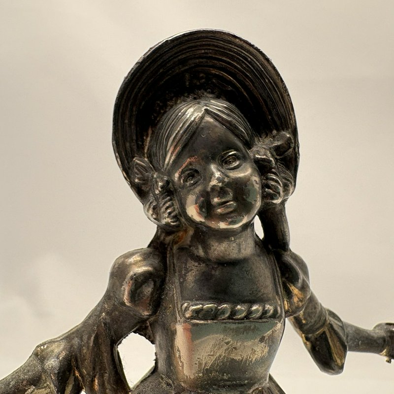 Vintage Little Match Girl Candle Snuffer Figurine Silver Plate 4” Patina