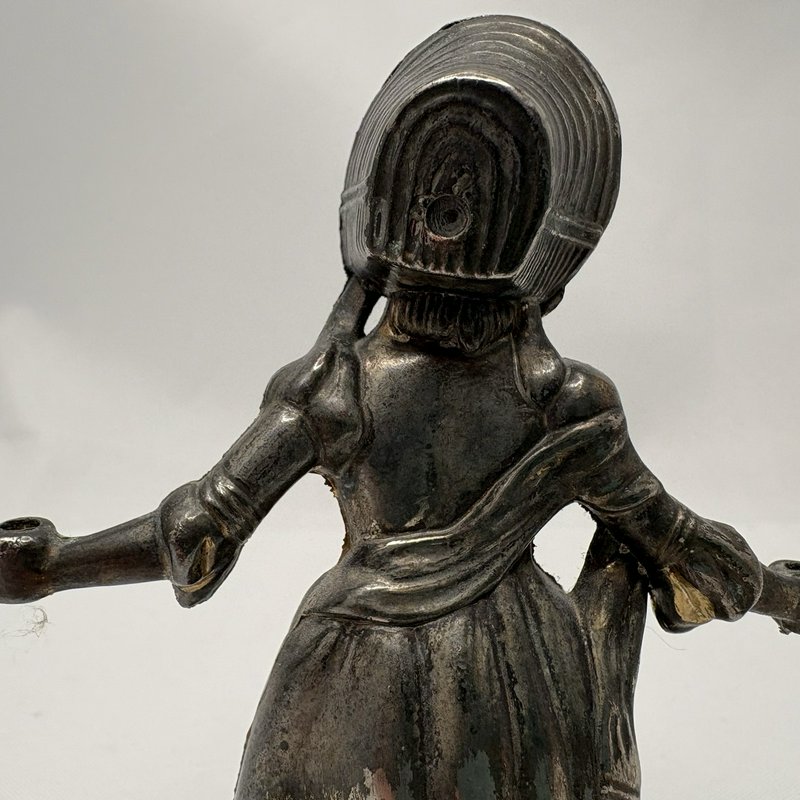 Vintage Little Match Girl Candle Snuffer Figurine Silver Plate 4” Patina