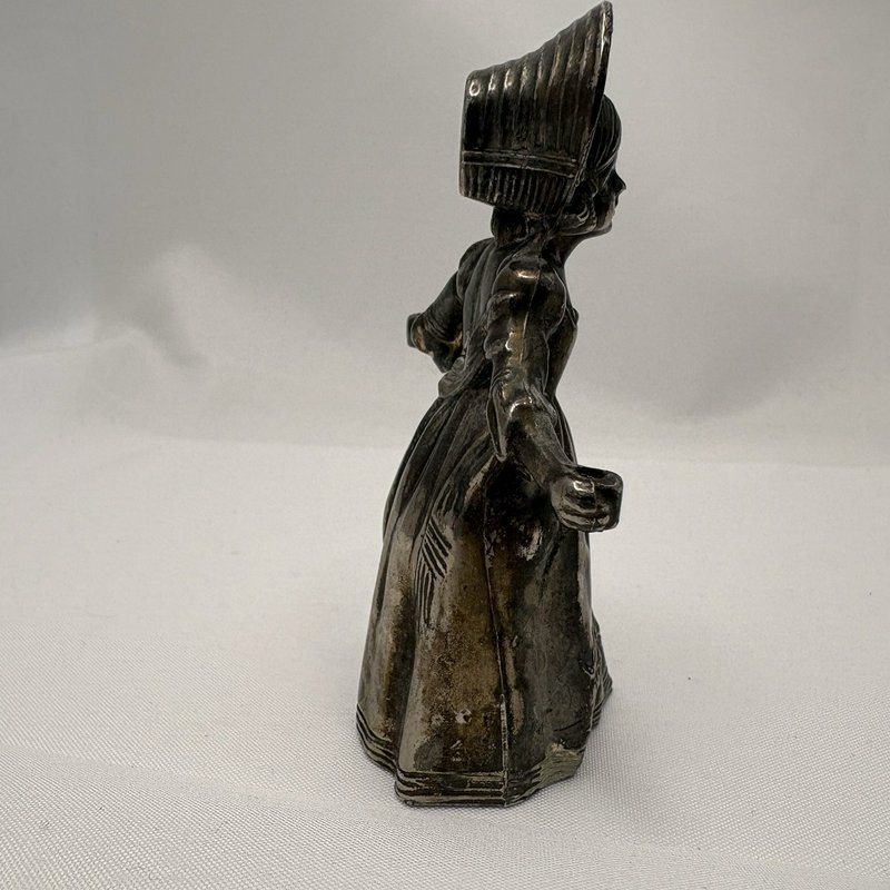 Vintage Little Match Girl Candle Snuffer Figurine Silver Plate 4” Patina