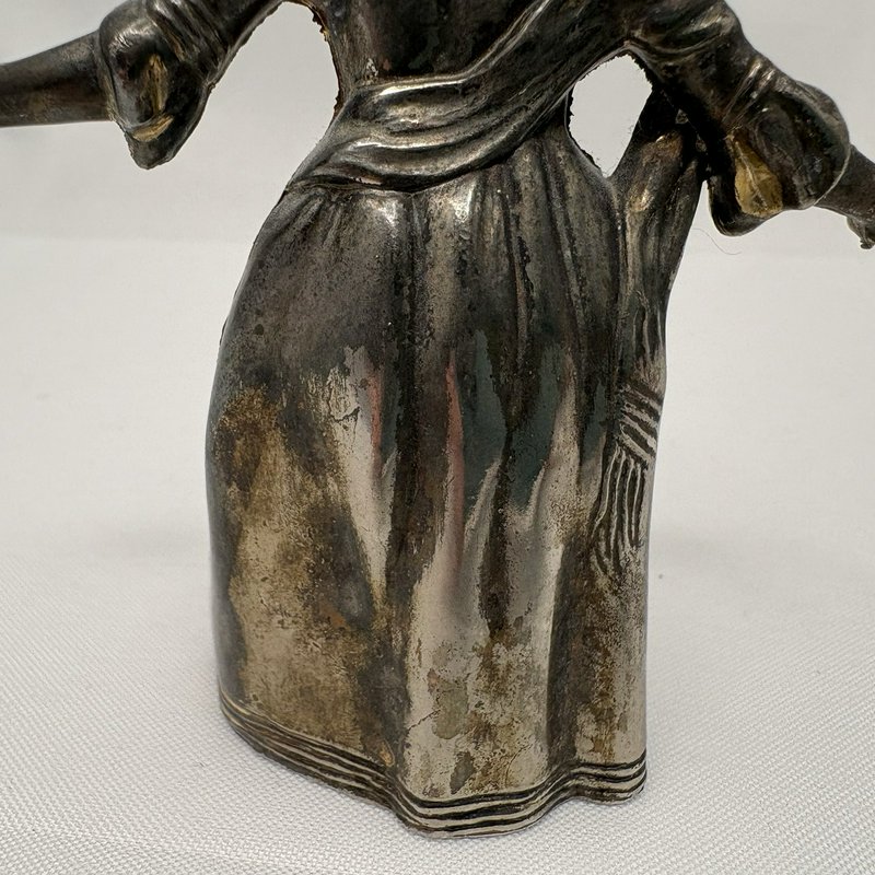 Vintage Little Match Girl Candle Snuffer Figurine Silver Plate 4” Patina