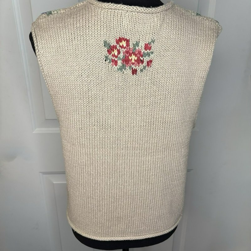 Northern Isles Hand Knit Floral Beaded Sweater Vest M Cottagecore